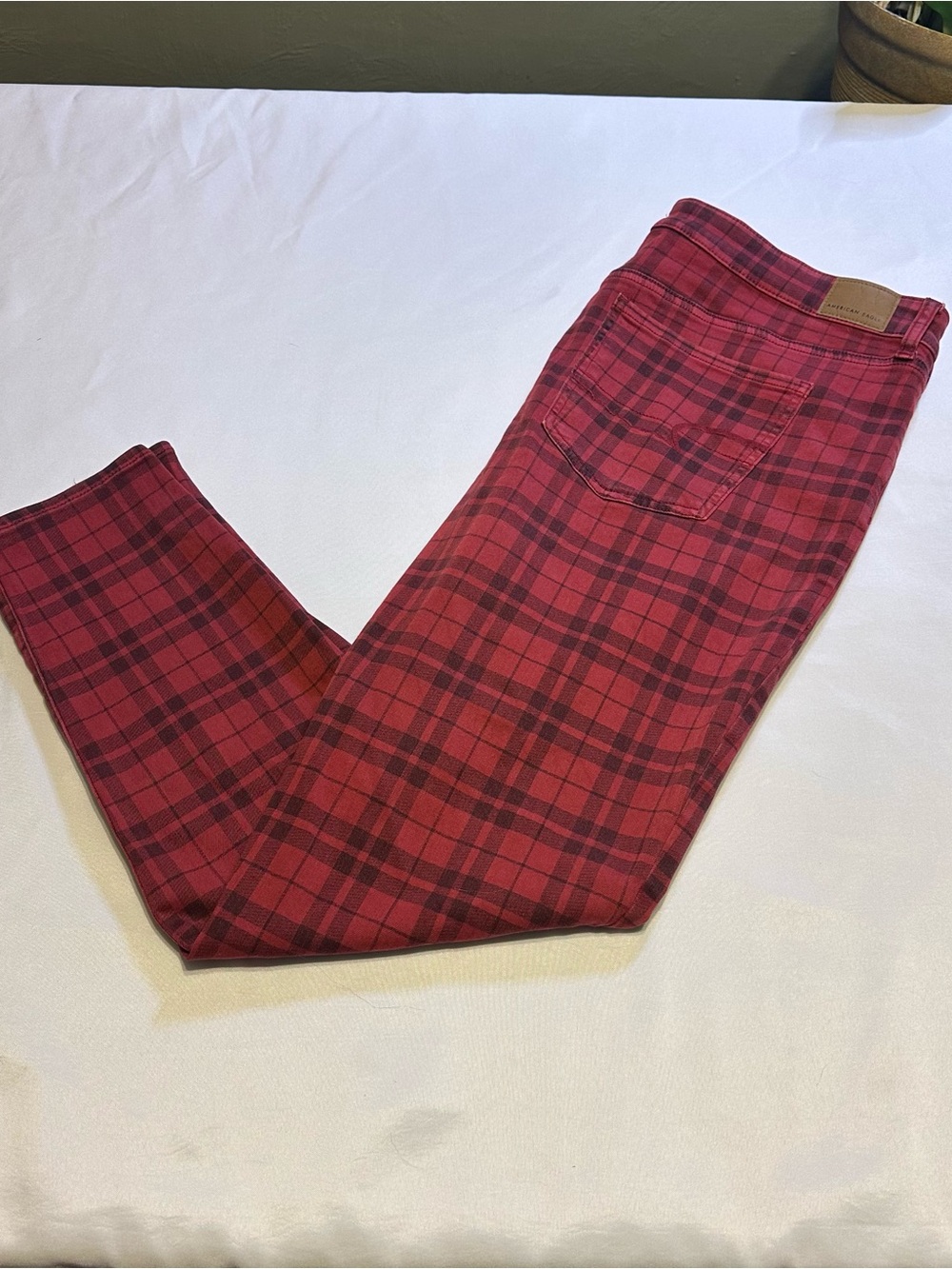 American Eagle Outfitters Red and Black Plaid Jeans 20 regular